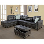 Faux Leather Sectional Sofa with Ottoman and 2 Pillows