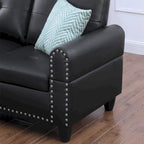 Canapé d'angle en similicuir avec pouf et 2 coussins