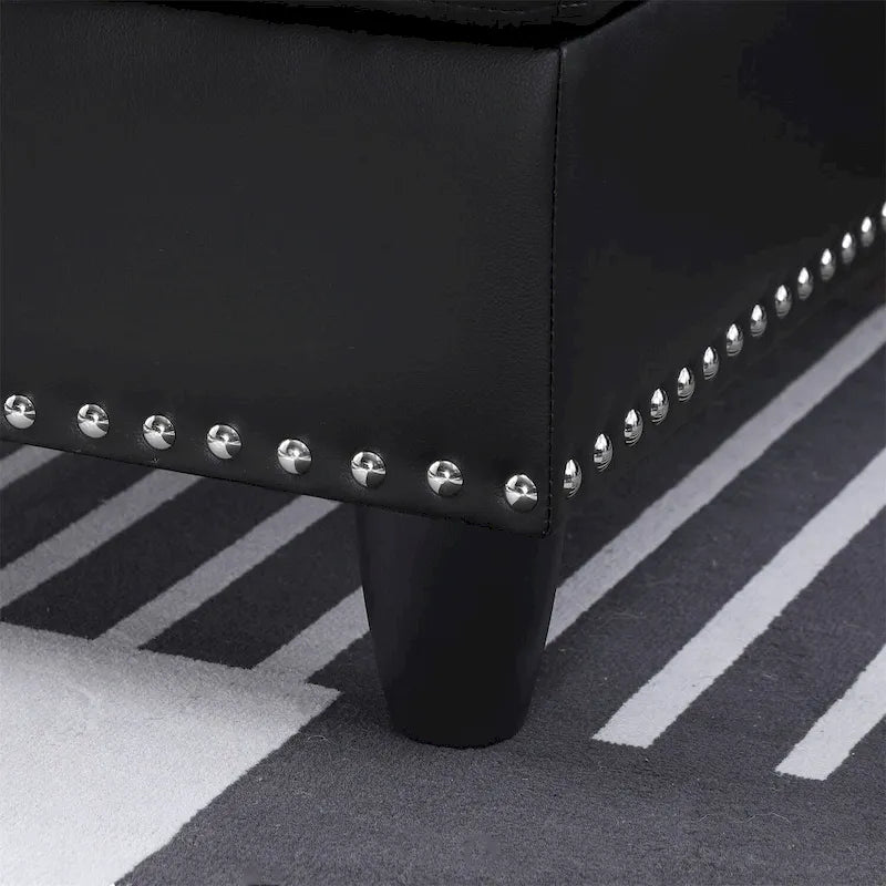 Canapé d'angle en similicuir avec pouf et 2 coussins