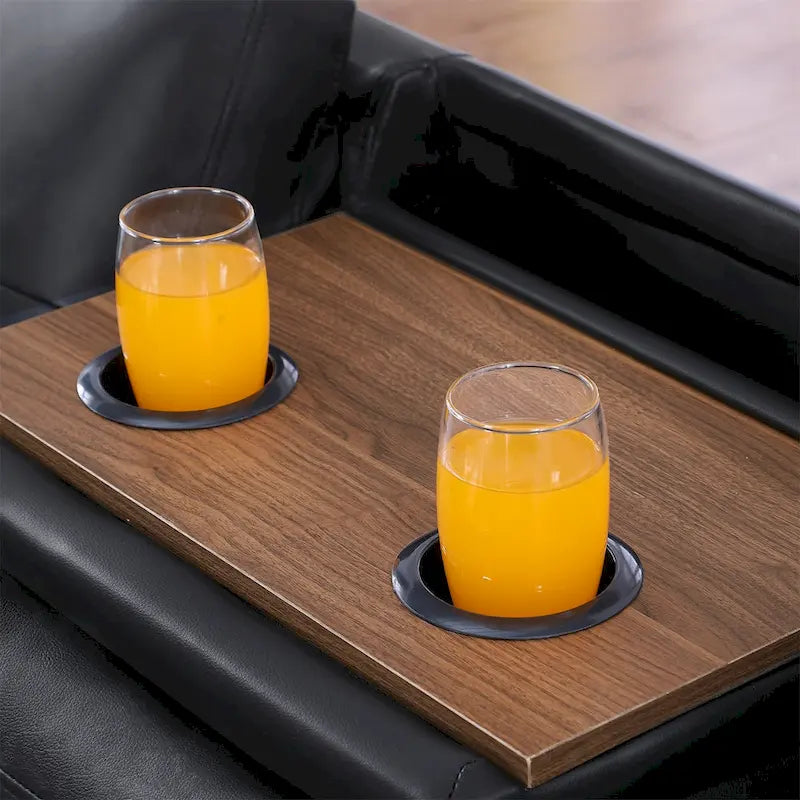 Canapé d'angle en similicuir avec pouf et 2 coussins