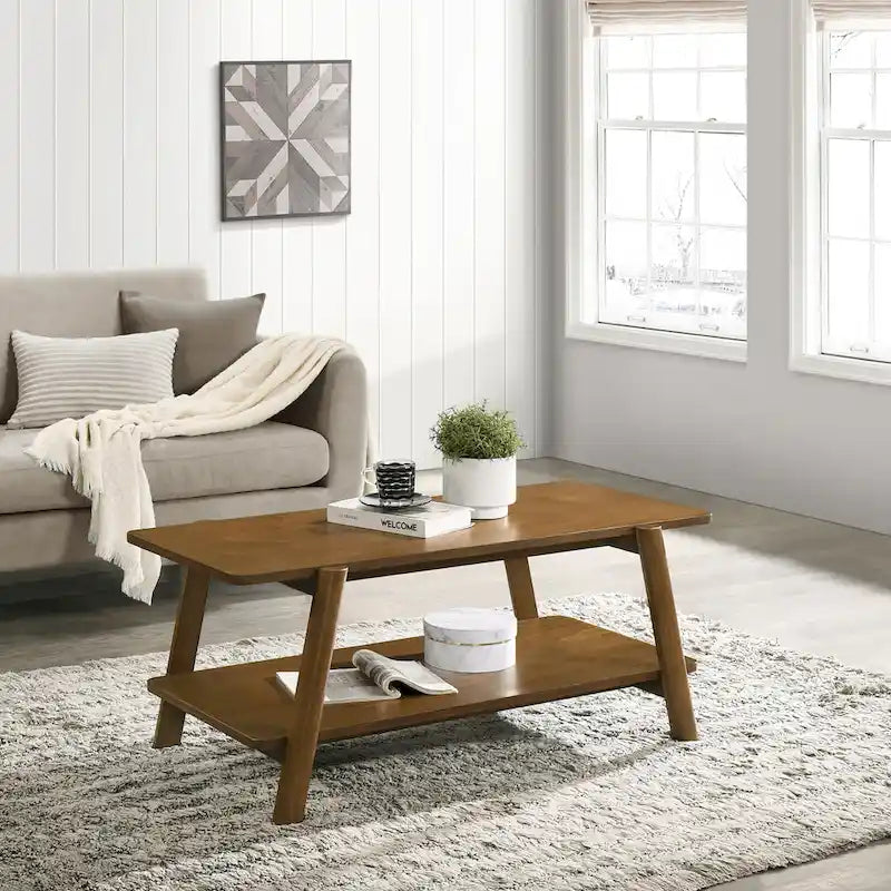 Roundhill Furniture Metz Mid-Century Modern Wood Shelf Coffee Table