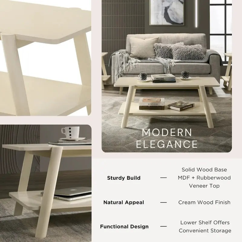 Table basse étagère en bois de style moderne du milieu du siècle Metz de Roundhill Furniture