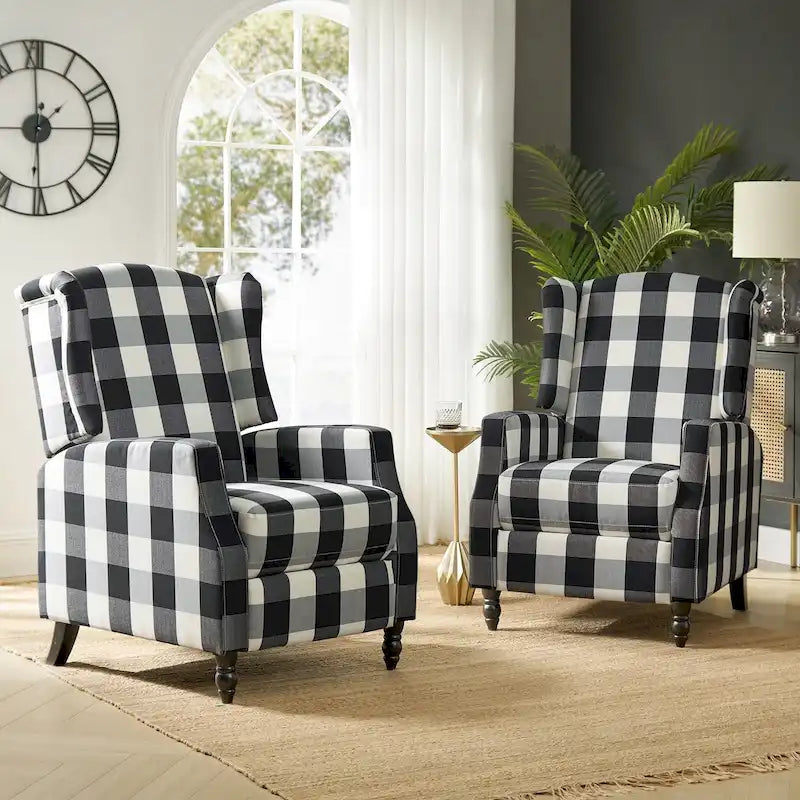 Ensemble de 2 fauteuils inclinables manuels Damaris de style moderne du milieu du siècle, avec dossier à oreilles, par HULALA HOME