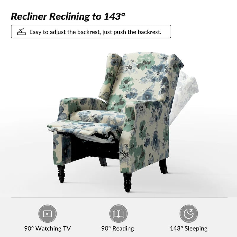 Ensemble de 2 fauteuils inclinables manuels Damaris de style moderne du milieu du siècle, avec dossier à oreilles, par HULALA HOME