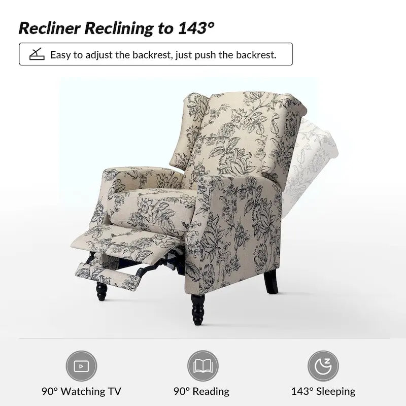 Ensemble de 2 fauteuils inclinables manuels Damaris de style moderne du milieu du siècle, avec dossier à oreilles, par HULALA HOME