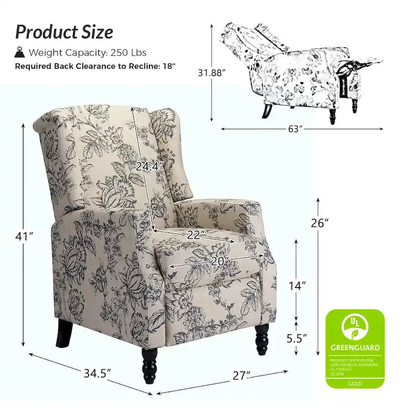 Ensemble de 2 fauteuils inclinables manuels Damaris de style moderne du milieu du siècle, avec dossier à oreilles, par HULALA HOME