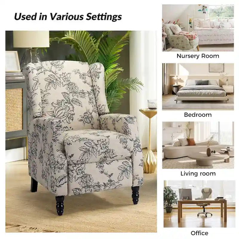 Ensemble de 2 fauteuils inclinables manuels Damaris de style moderne du milieu du siècle, avec dossier à oreilles, par HULALA HOME