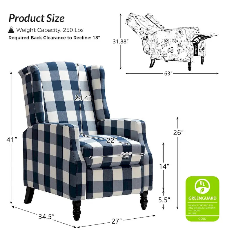 Ensemble de 2 fauteuils inclinables manuels Damaris de style moderne du milieu du siècle, avec dossier à oreilles, par HULALA HOME