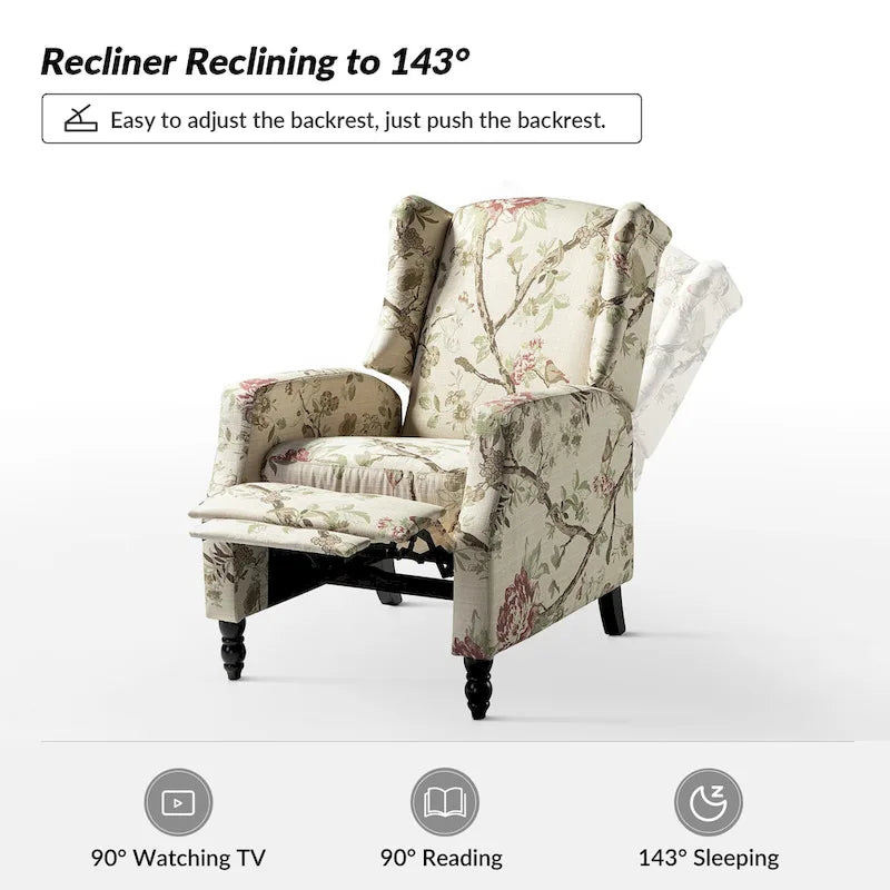 Ensemble de 2 fauteuils inclinables manuels Damaris de style moderne du milieu du siècle, avec dossier à oreilles, par HULALA HOME