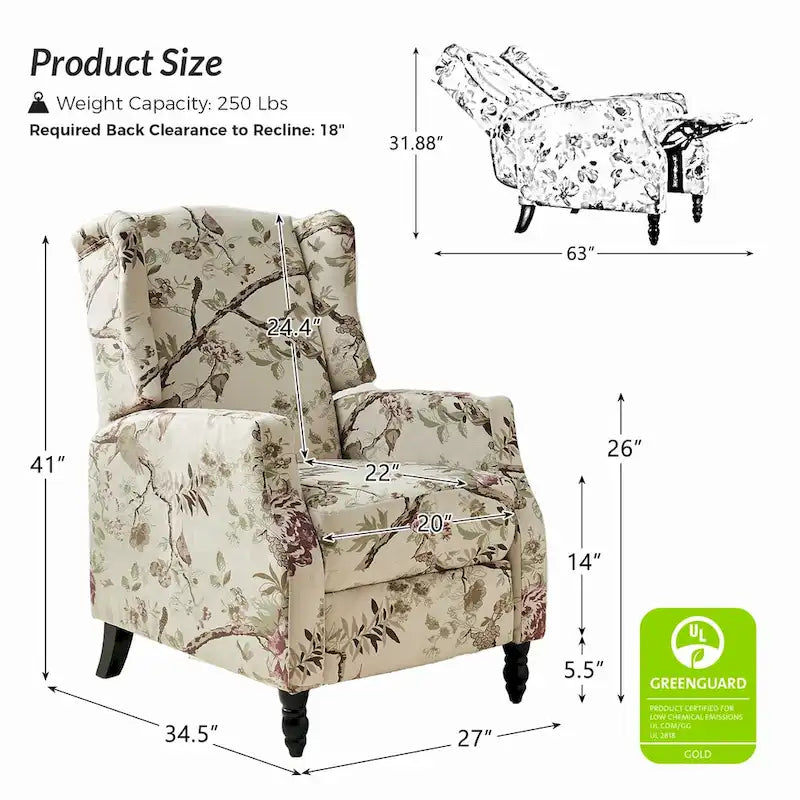 Ensemble de 2 fauteuils inclinables manuels Damaris de style moderne du milieu du siècle, avec dossier à oreilles, par HULALA HOME