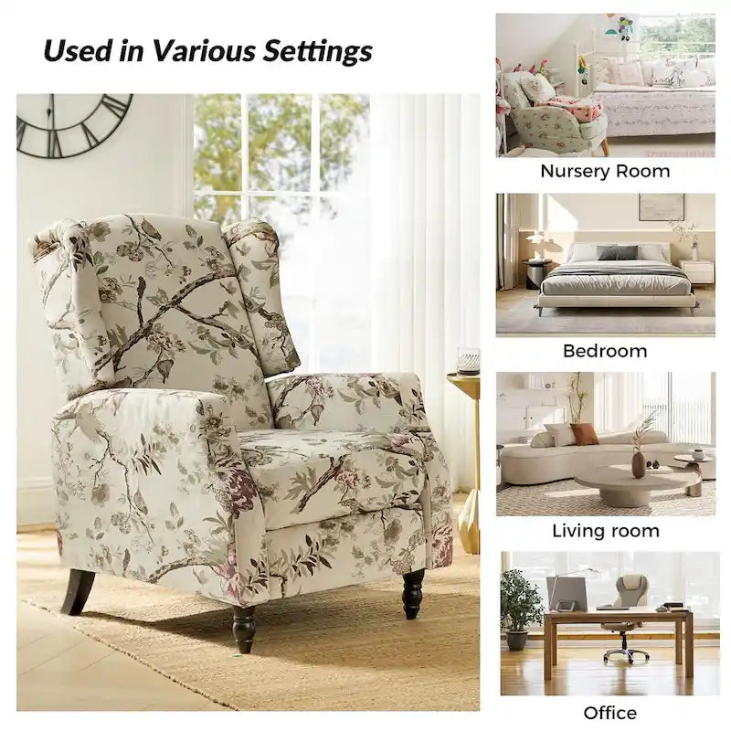 Ensemble de 2 fauteuils inclinables manuels Damaris de style moderne du milieu du siècle, avec dossier à oreilles, par HULALA HOME