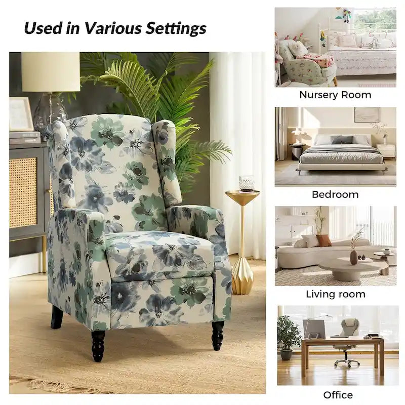 Ensemble de 2 fauteuils inclinables manuels Damaris de style moderne du milieu du siècle, avec dossier à oreilles, par HULALA HOME