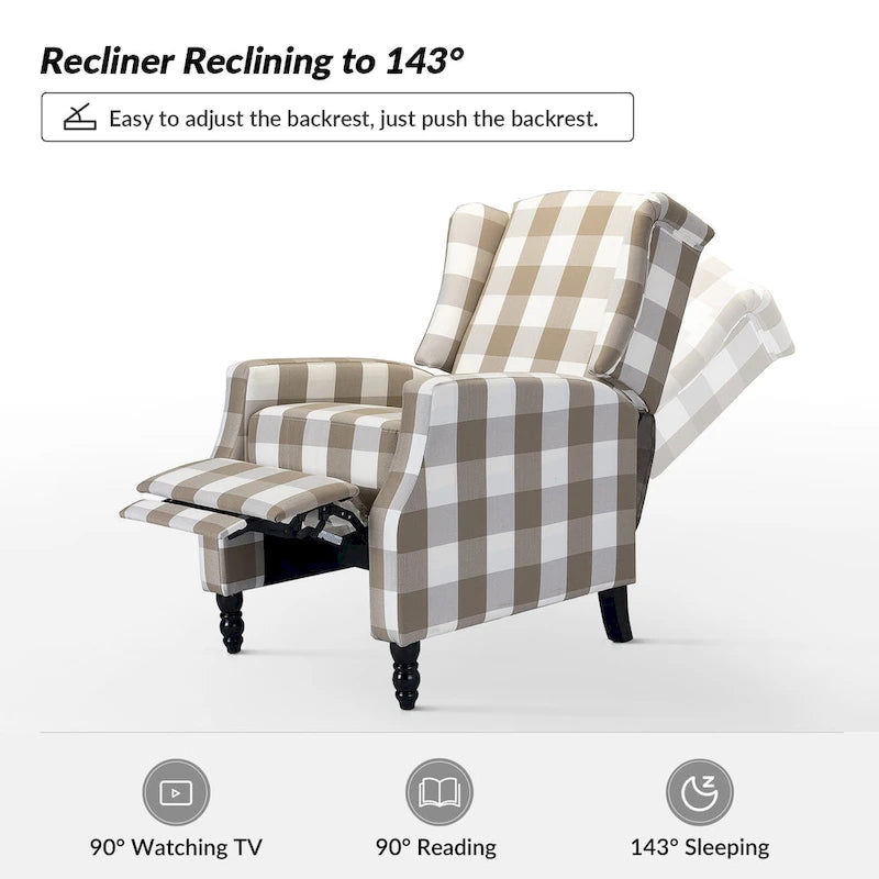 Ensemble de 2 fauteuils inclinables manuels Damaris de style moderne du milieu du siècle, avec dossier à oreilles, par HULALA HOME