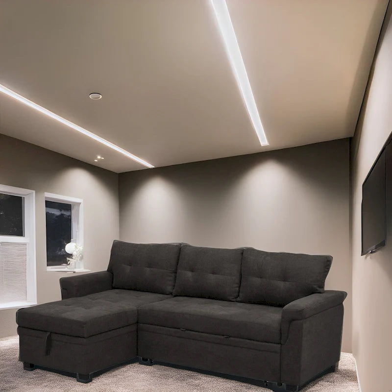 Canapé-lit d'angle convertible et réversible moderne - Forme en L avec méridienne de rangement, larges accoudoirs et pieds robustes