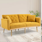 Canapé-lit deux places minimaliste en velours capitonné avec pieds en métal pour salon