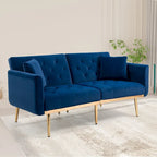 Canapé-lit deux places minimaliste en velours capitonné avec pieds en métal pour salon