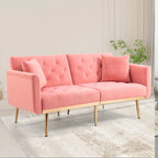 Canapé-lit deux places minimaliste en velours capitonné avec pieds en métal pour salon