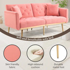 Canapé-lit deux places minimaliste en velours capitonné avec pieds en métal pour salon