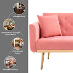 Canapé-lit deux places minimaliste en velours capitonné avec pieds en métal pour salon