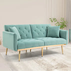 Canapé-lit deux places minimaliste en velours capitonné avec pieds en métal pour salon