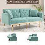 Canapé-lit deux places minimaliste en velours capitonné avec pieds en métal pour salon