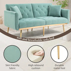 Canapé-lit deux places minimaliste en velours capitonné avec pieds en métal pour salon