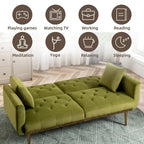 Canapé-lit deux places minimaliste en velours capitonné avec pieds en métal pour salon