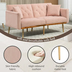 Canapé-lit deux places minimaliste en velours capitonné avec pieds en métal pour salon