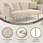 Canapé-lit deux places minimaliste en velours capitonné avec pieds en métal pour salon