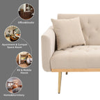 Canapé-lit deux places minimaliste en velours capitonné avec pieds en métal pour salon