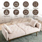 Canapé-lit deux places minimaliste en velours capitonné avec pieds en métal pour salon