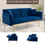 Canapé-lit deux places minimaliste en velours capitonné avec pieds en métal pour salon