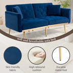 Canapé-lit deux places minimaliste en velours capitonné avec pieds en métal pour salon