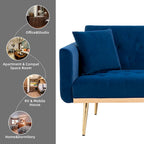 Canapé-lit deux places minimaliste en velours capitonné avec pieds en métal pour salon