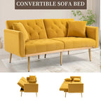 Canapé-lit deux places minimaliste en velours capitonné avec pieds en métal pour salon