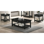 DH BASIC Transitional Rubberwood 3-Piece Open-Shelf Coffee Table and End Table Set with Drawer by Denhour
