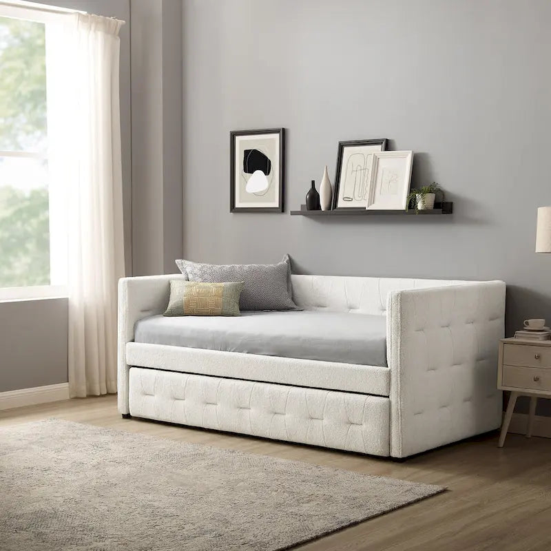 Banquette-lit capitonnée Corvus Somme avec lit gigogne