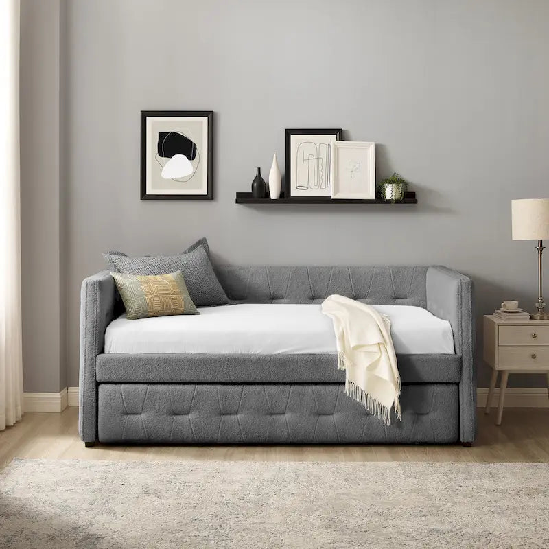 Banquette-lit capitonnée Corvus Somme avec lit gigogne