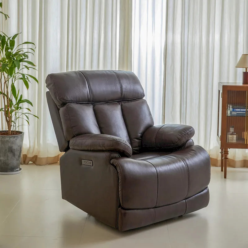 Fauteuil inclinable électrique en cuir pleine fleur, appui-tête réglable, repose-pieds extensible, position zéro gravité