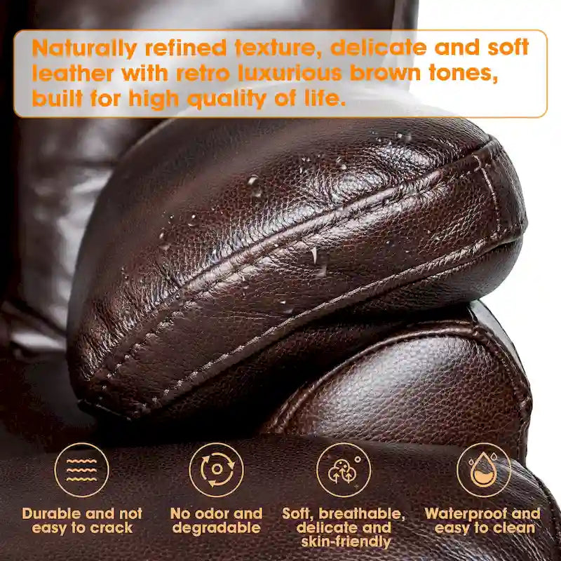 Fauteuil inclinable électrique en cuir pleine fleur, appui-tête réglable, repose-pieds extensible, position zéro gravité