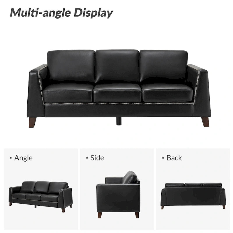 Canapé Rita 81,5 en cuir véritable, style smoking, avec accoudoirs et pieds en bois massif, par HULALA HOME