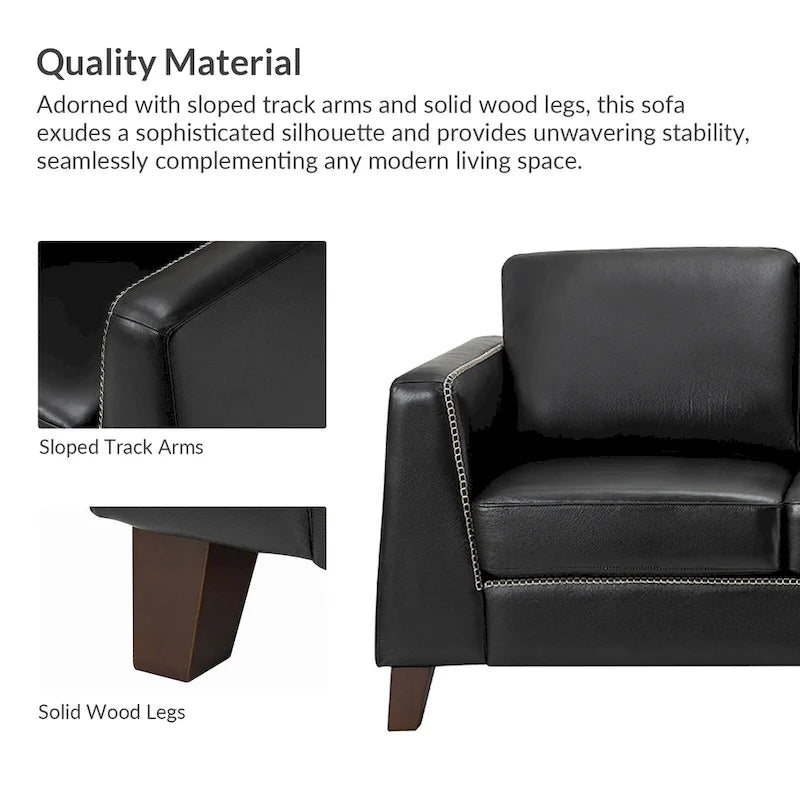 Canapé Rita 81,5 en cuir véritable, style smoking, avec accoudoirs et pieds en bois massif, par HULALA HOME