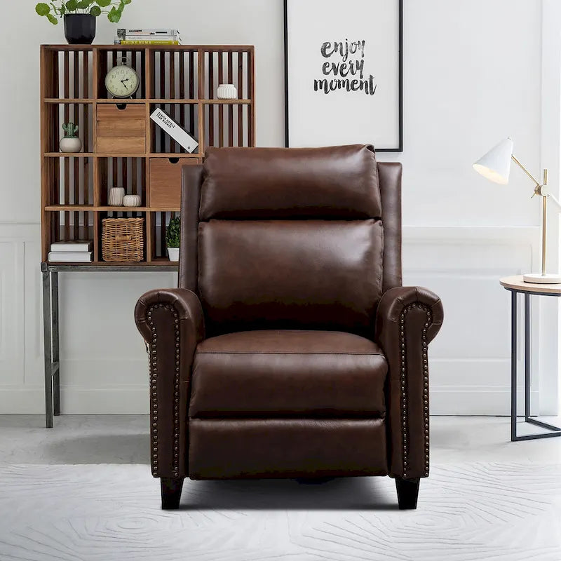 Fauteuil inclinable en cuir véritable avec dossier inclinable, accoudoirs et dossier confortables.