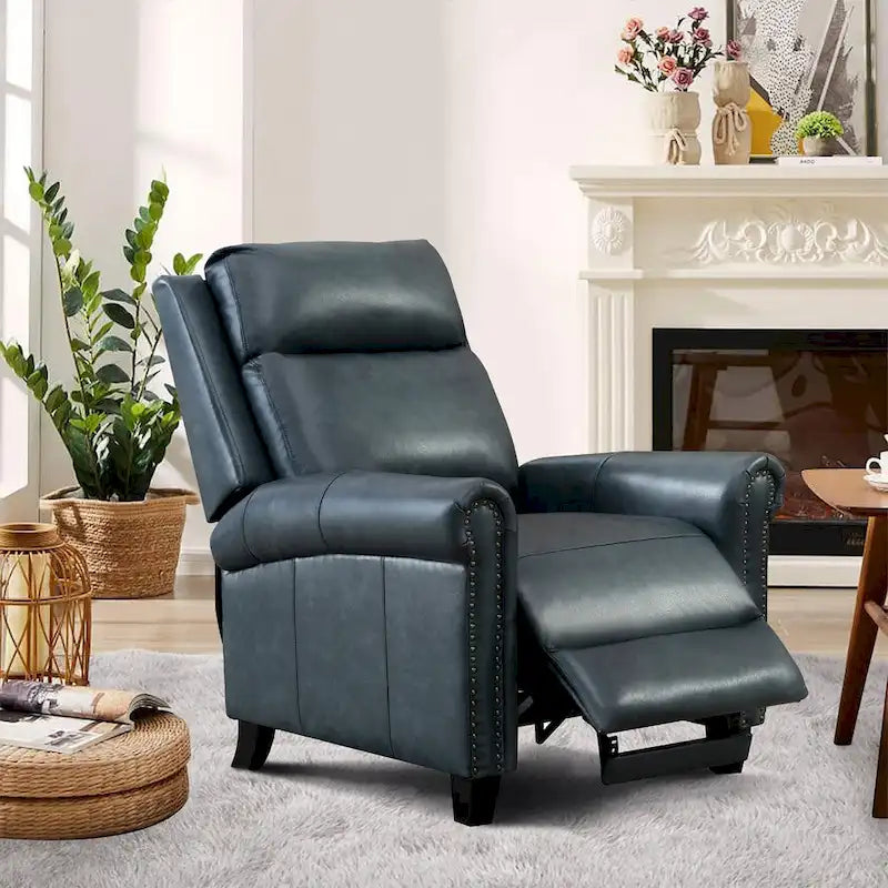Fauteuil inclinable en cuir véritable avec dossier inclinable, accoudoirs et dossier confortables.