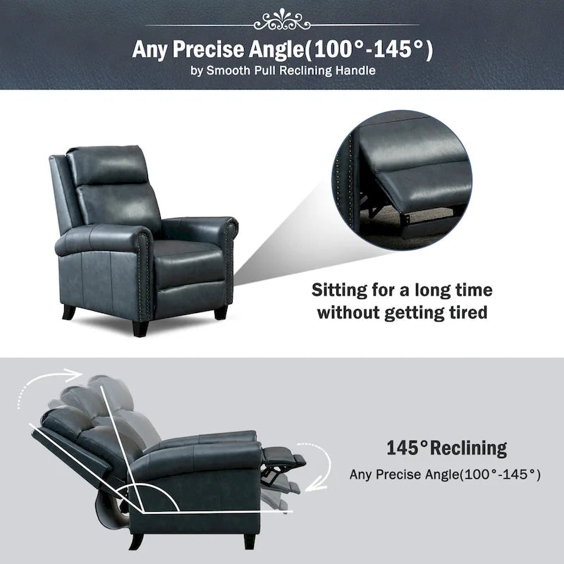 Fauteuil inclinable en cuir véritable avec dossier inclinable, accoudoirs et dossier confortables.