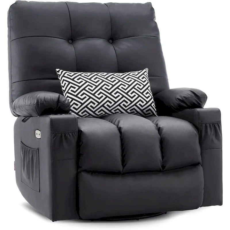 Fauteuil inclinable pivotant et à bascule MCombo grand format avec massage et chauffage, similicuir 7748