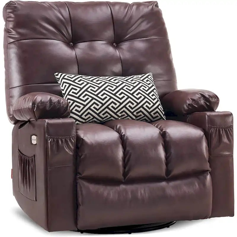 Fauteuil inclinable pivotant et à bascule MCombo grand format avec massage et chauffage, similicuir 7748