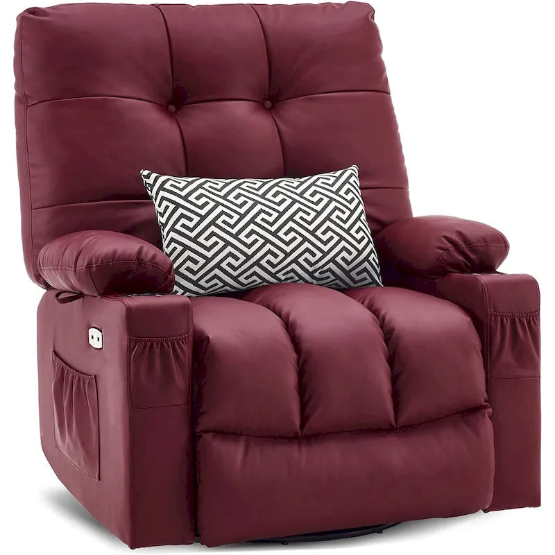 Fauteuil inclinable pivotant et à bascule MCombo grand format avec massage et chauffage, similicuir 7748