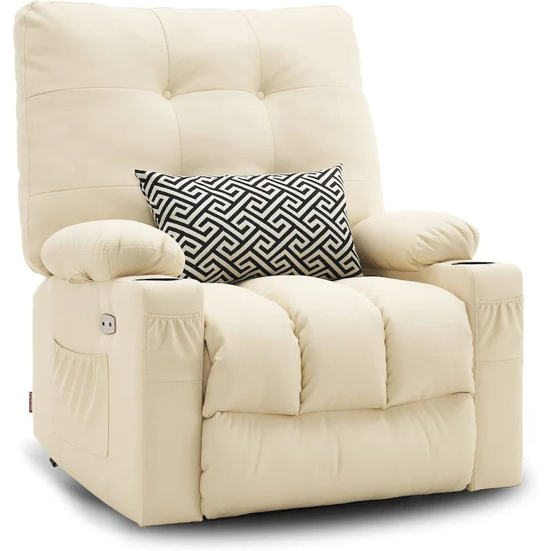 MCombo Large Power Swivel Glider Rocker Recliner Chair with Massage and Heat, Faux Leather 7748