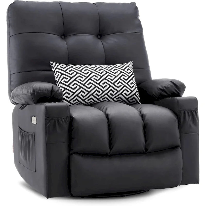 Fauteuil inclinable pivotant et à bascule MCombo grand format avec massage et chauffage, similicuir 7748